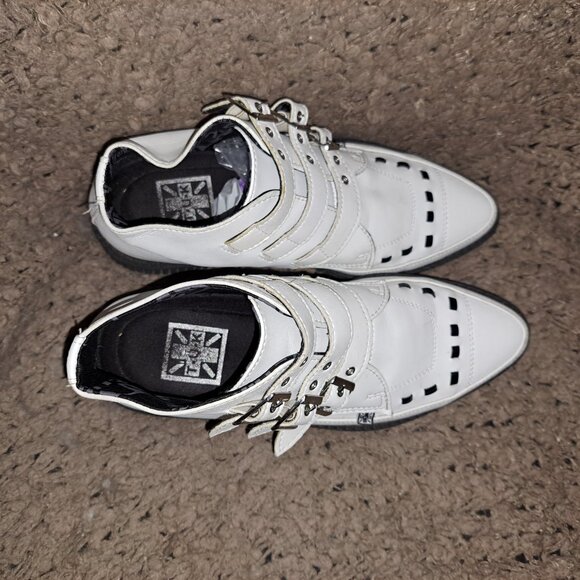 TUK-T.U.K. Creepers-White/Black Faux Leather-3 Buckle Closure Shooties-Sz 8-EX - Picture 7 of 8